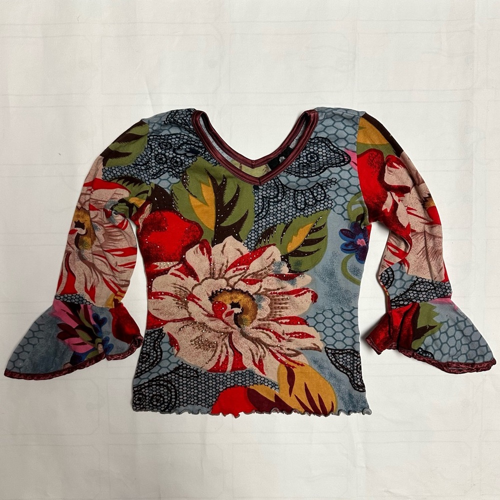 Vintage Angie Beaded Sequin Floral Blouse